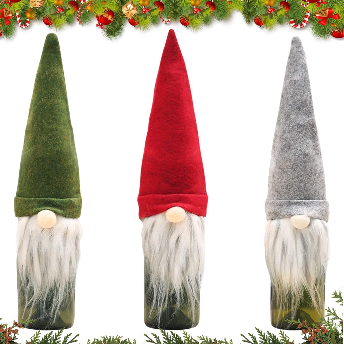 Wijnglas hoes 3 stuks - kerstdesign - herbruikbaar - feestelijke tafeldecoratie - ShopVlot