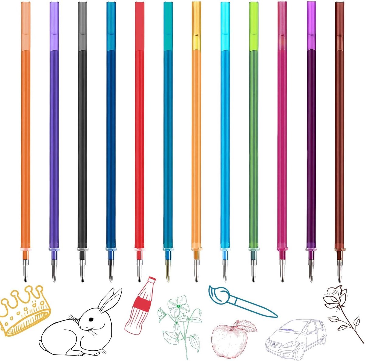 Vulpen navullingen 0.7mm - 12 stuks gemengde kleuren - met uitwisbare inkt - ideaal voor school en kantoor - ShopVlot
