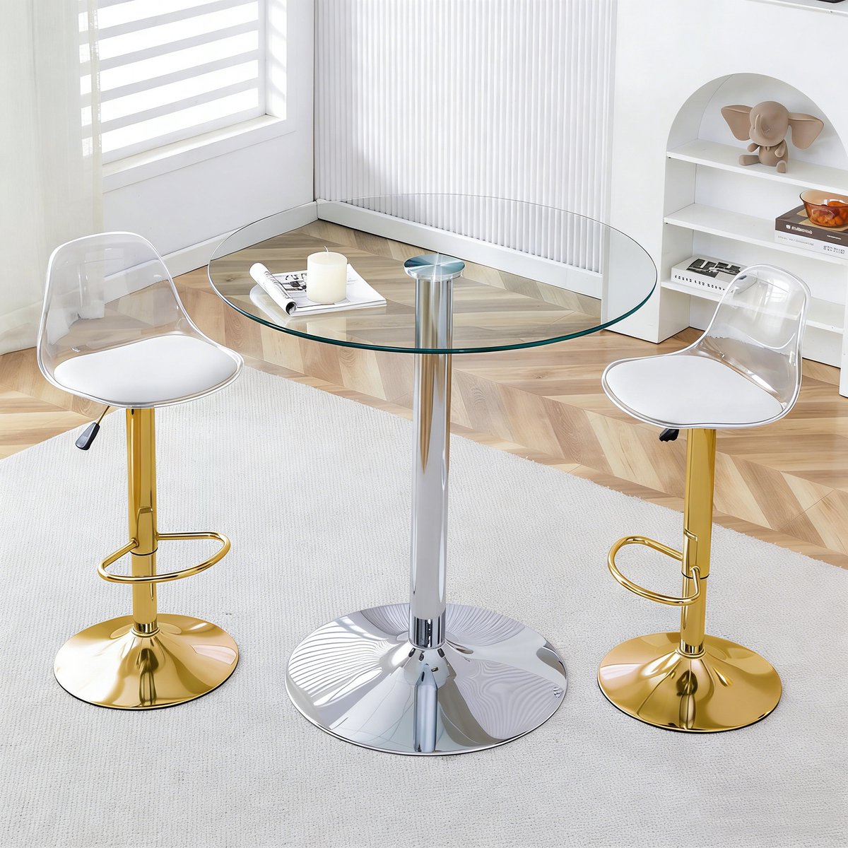 COVREO Barset 89 cm transparant, kunststof en metaal, 2 barkrukken
