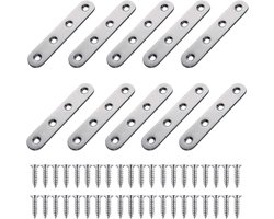 PALUDO Stainless Steel Flat Connectors │ 10Pcs Perforated Plate Metal Flat Corner Brackets │ Fixing Plates Wood - ShopVlot