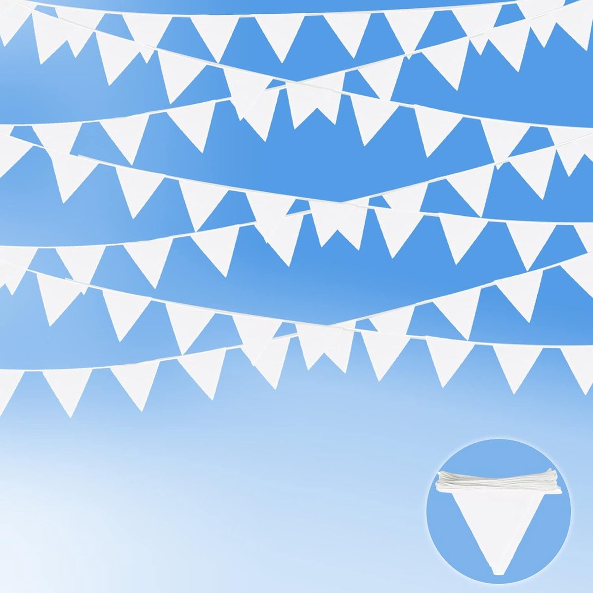 12m Outdoor Flag Garland Fabric Bunting with 50pcs White Flags Garland Outdoor Decoration Banner for Birthday Party - ShopVlot