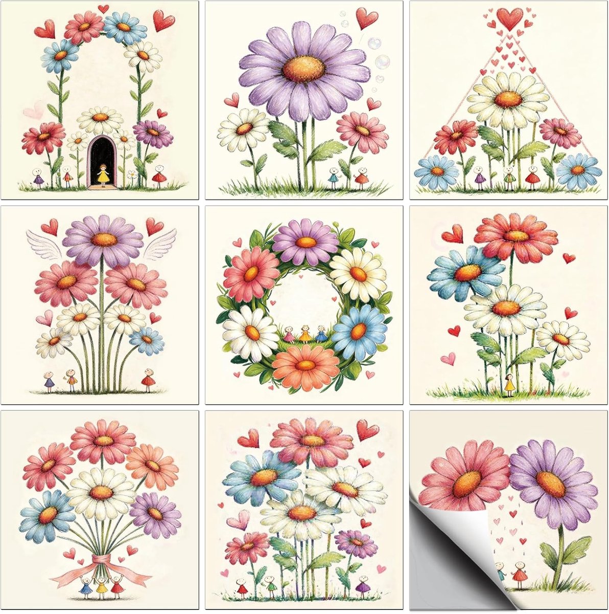 Tegelstickers met madeliefjespatroon, zelfklevend, waterbestendig, PVC, 10 x 10 cm, 72 stuks, voor keuken en badkamer - ShopVlot