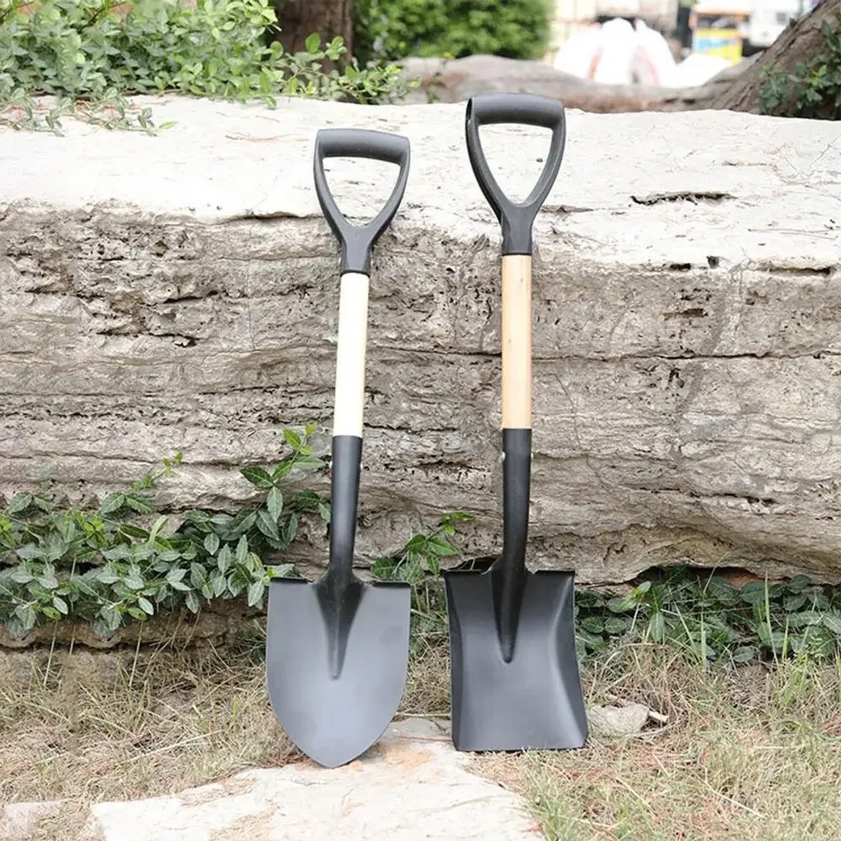 Archi Tuinschep Set – 2-delige Graafschep – Mangaanstalen Scheppen – Houten Handvat – Compacte Tuinschep – Strandschep – Zwart