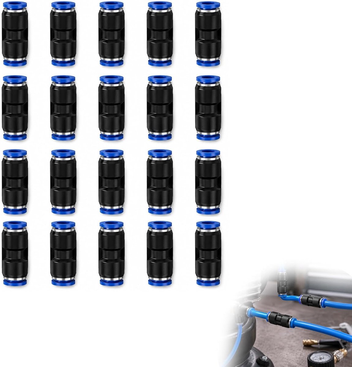 Zolara 20 stuks rechte pneumatische verbindingsstukken, verloopnippel, snelkoppeling, persluchtslang, 6 mm, compatibel - ShopVlot