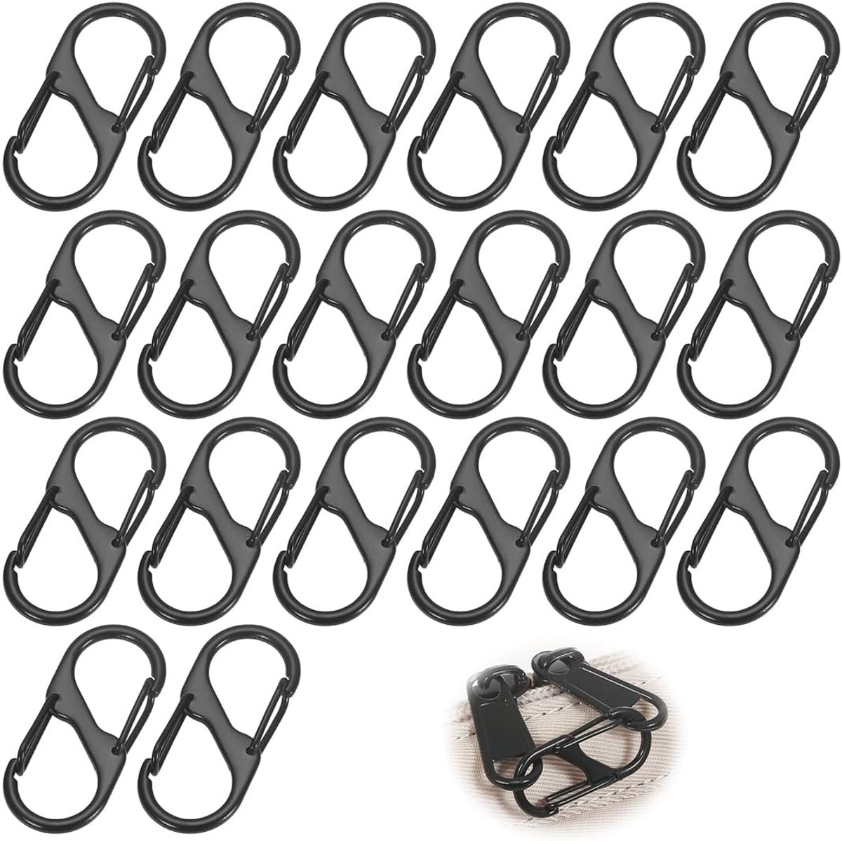 20 stuks S-karabijnhaken, 31,5 mm, mini-karabijnhaak, metalen schroefkarabijnhaak, dubbele veer, 2 openingen voor - ShopVlot