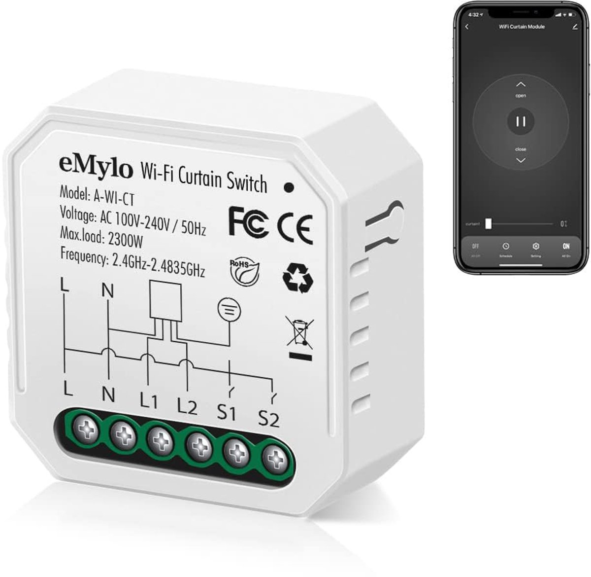 eMylo Mini Smart Wifi Curtain Switch, Wireless Remote Control, Curtain Switch, AC 220V, Integrated Relay Module, 16A - ShopVlot
