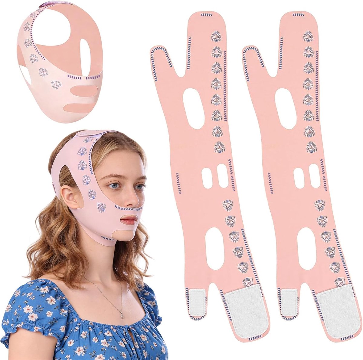2 stuks kinmasker, dubbele kin, herbruikbaar, V-vormige kinband, afslankheidsgordel, V-vormige lifting bandage, voor - ShopVlot