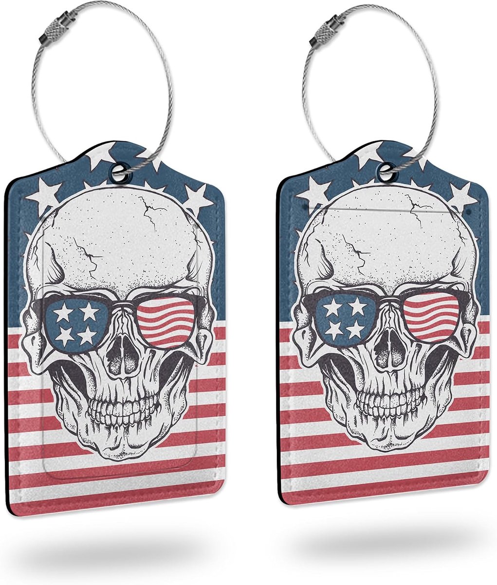Skull American Flag Luggage Tags for Suitcase, Luggage Tag with Privacy Flap, for Women Men Luggage Handbag School Bag - ShopVlot