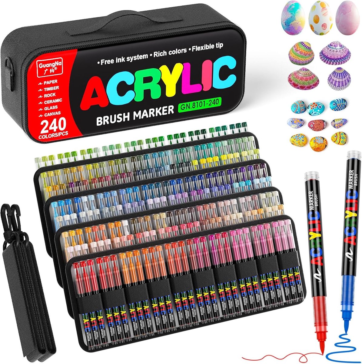 Sanyetral 240 Colours Acrylic Pens for Water Resistant,Brush Tip 1-5mm - ShopVlot