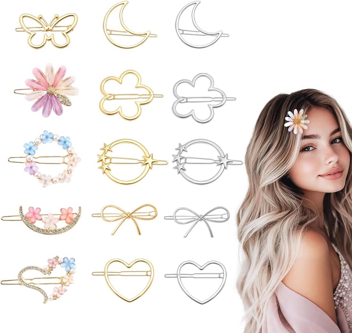 15 stuks metalen haarspelden, delicaat opengewerkt bloemen- en geometriedesign, haaraccessoires voor meisjes en - ShopVlot