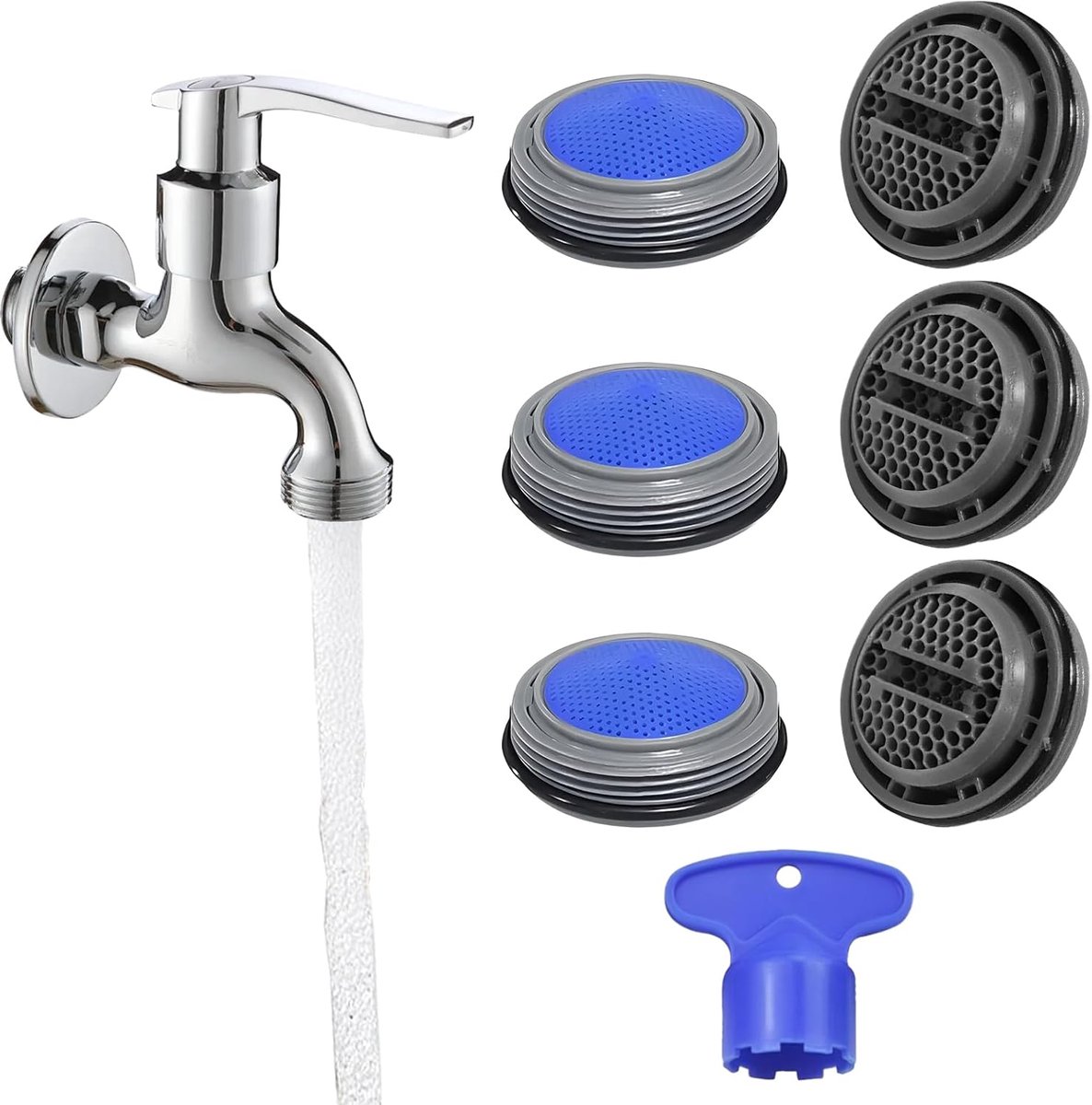 Beluchter voor de keuken, 6 stuks, hoekkraan, M24, filter voor wastafel, sproeikraan, schroefdraad, 1 reservesleutel - ShopVlot