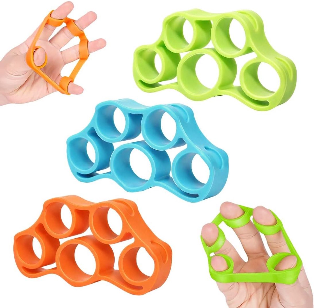 Pack of 3 Silicone Finger Trainers with Three Resistance Levels, Green, Blue, Aquamarine and Orange, Ideal for Hand - ShopVlot