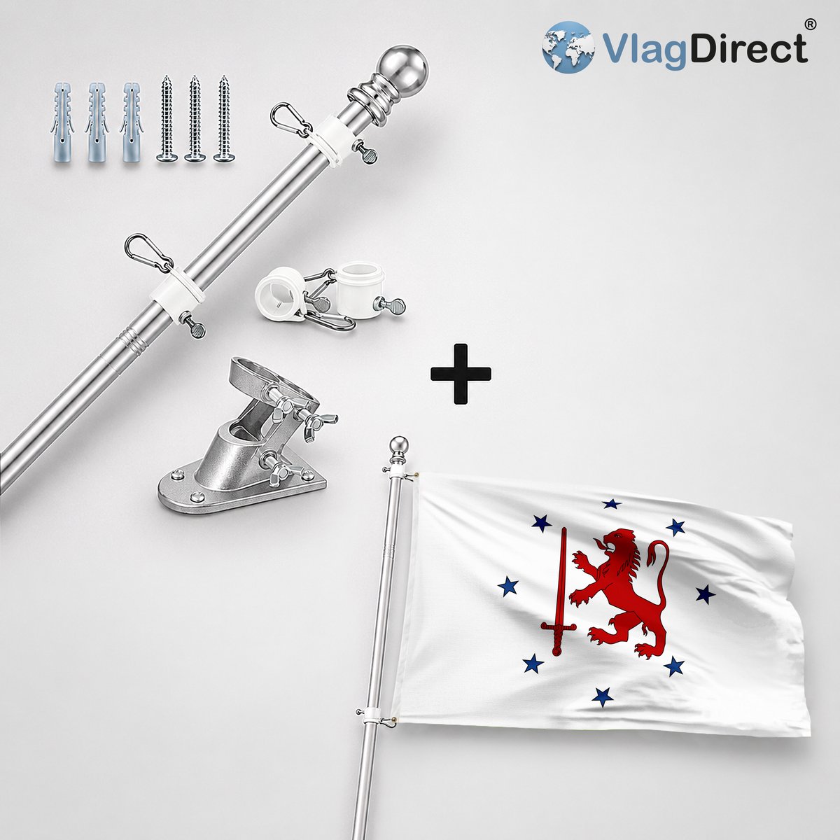 VlagDirect - Compleet vlaggenpakket - Zilveren vlaggenstok inclusief vlaggenstokhouder + Erpse vlag - Gemeente Erpe-Mere vlag - 90 x 150 cm.