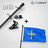 VlagDirect - Compleet vlaggenpakket - Zwarte vlaggenstok inclusief vlaggenstokhouder + Asturische vlag - Asturias vlag - 90 x 150 cm.