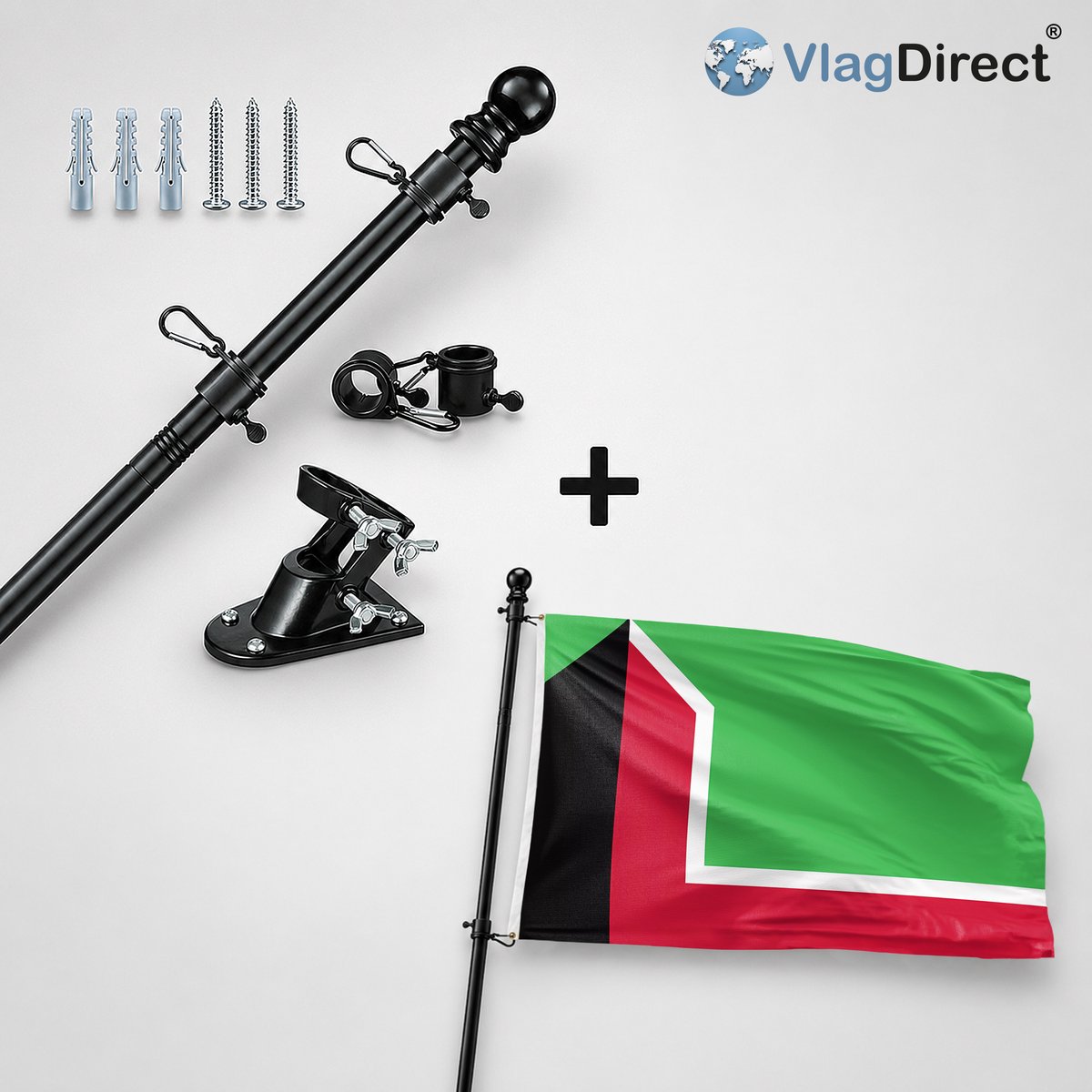 VlagDirect - Compleet vlaggenpakket - Zwarte vlaggenstok inclusief vlaggenstokhouder + Leusden vlag - Gemeente Leusden vlag - 90 x 150 cm.