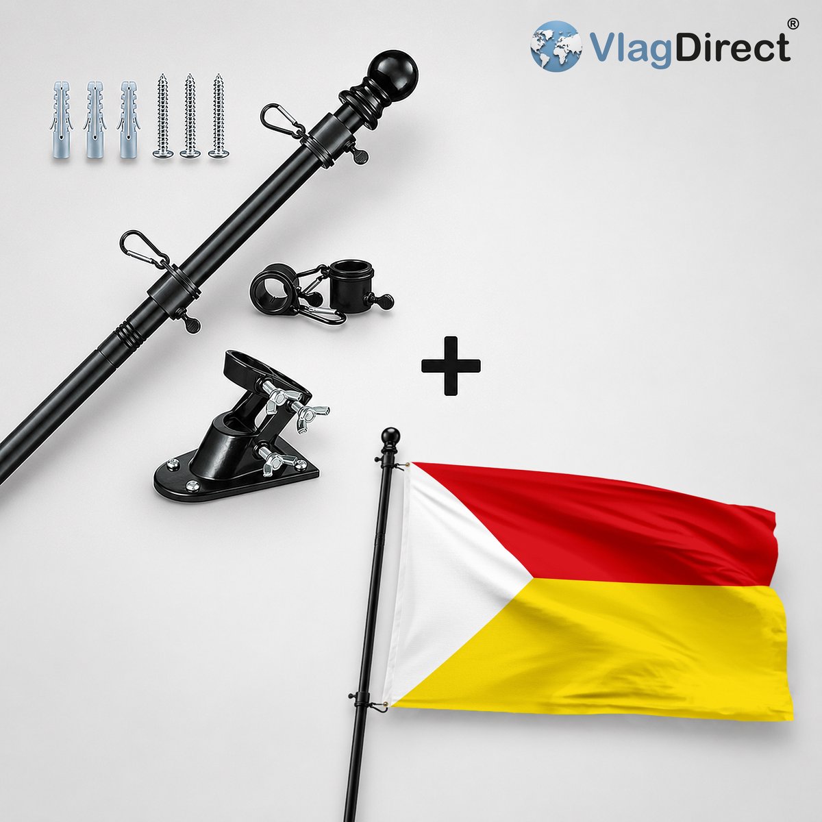 VlagDirect - Compleet vlaggenpakket - Zwarte vlaggenstok inclusief vlaggenstokhouder + Rumstse vlag - Gemeente Rumst vlag - 90 x 150 cm.