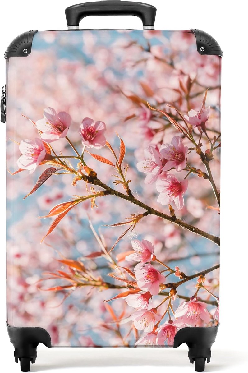 NoBoringSuitcases.com® Suitcase Hand Luggage, Trolley Suitcase, Small Travel Suitcase with 4 Wheels, Sakura, Spring - ShopVlot