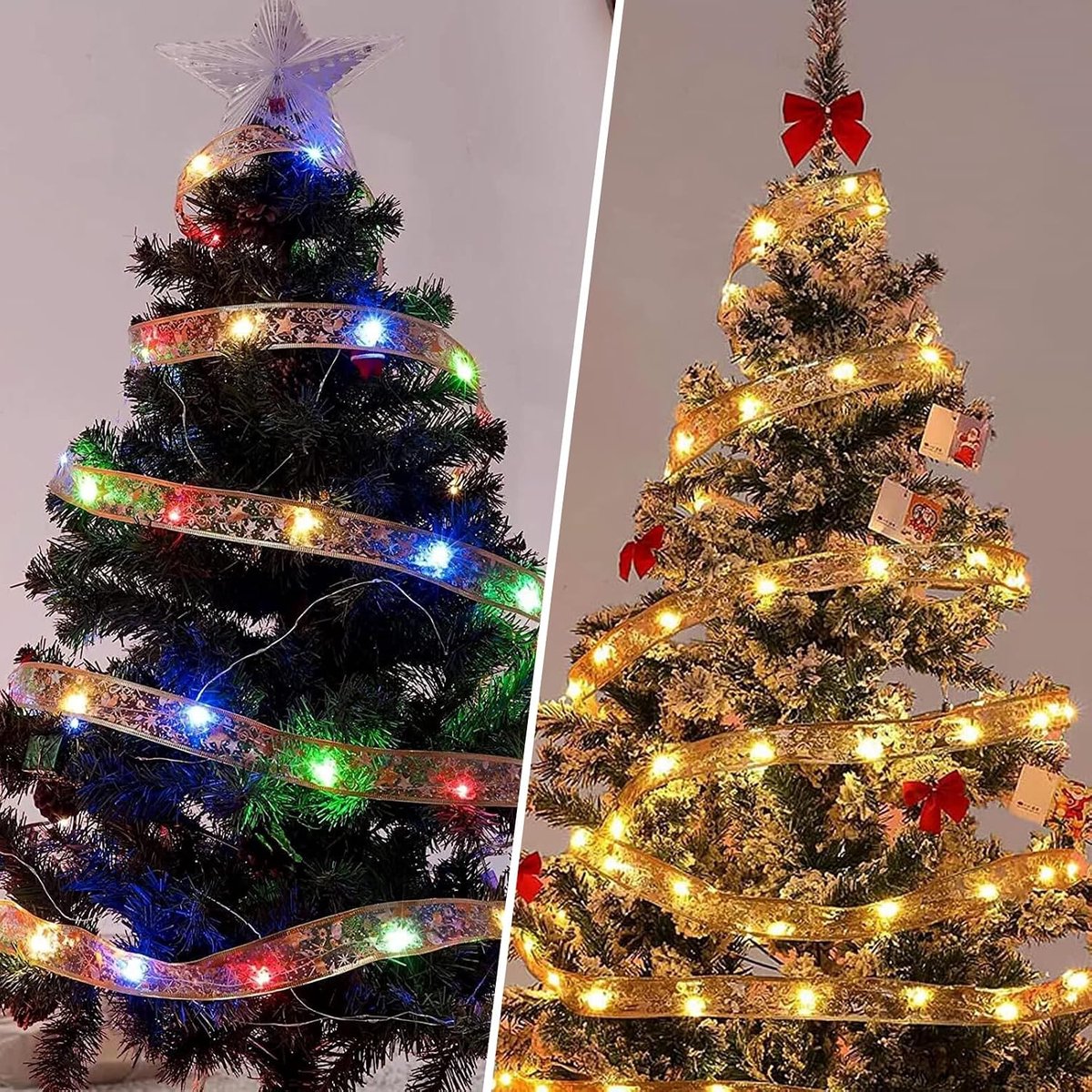 Fairy Lights with Decorative Band for Christmas Tree, 5 Metres, 50 LEDs per AA Battery, Battery Operated with Band - ShopVlot