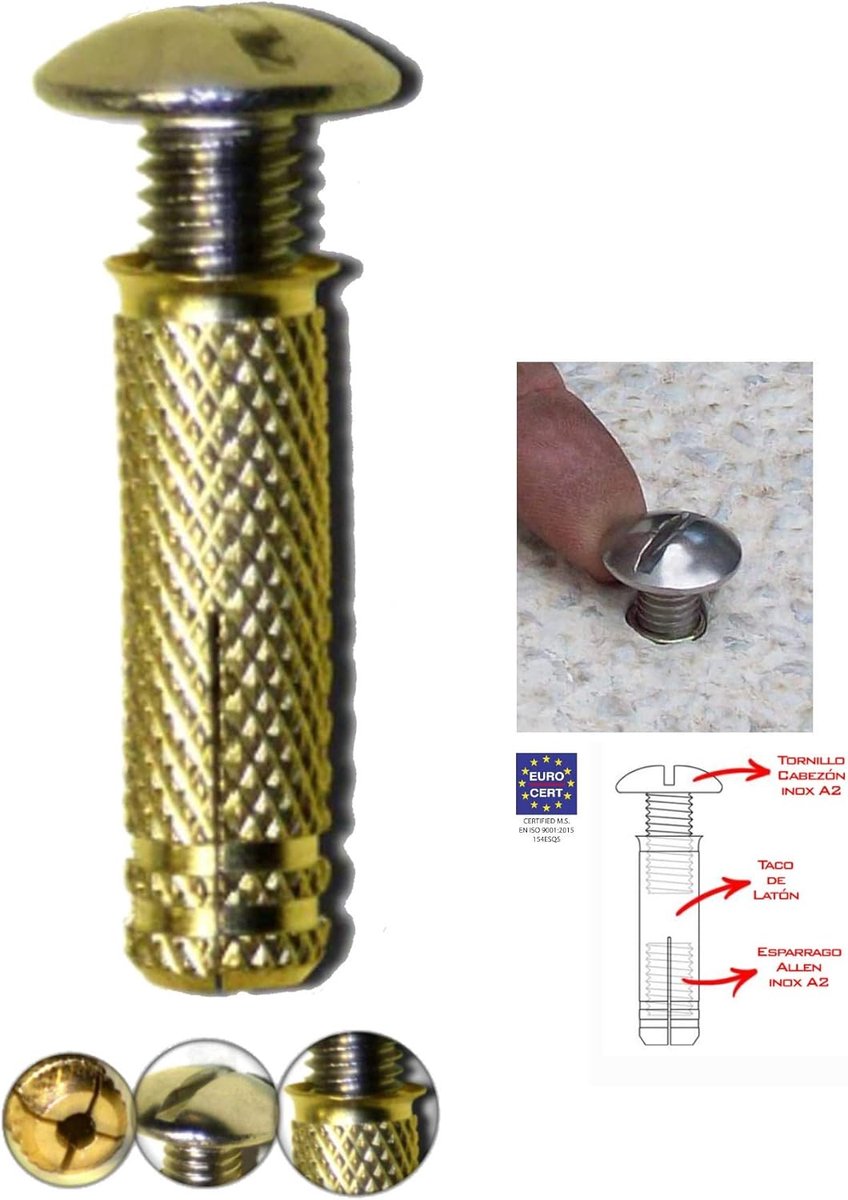 BricoLoco Brass Pool Plugs, Screw Stainless Steel A2 - Anchoring System for Tarpaulin Pool Full Thread (10) - ShopVlot