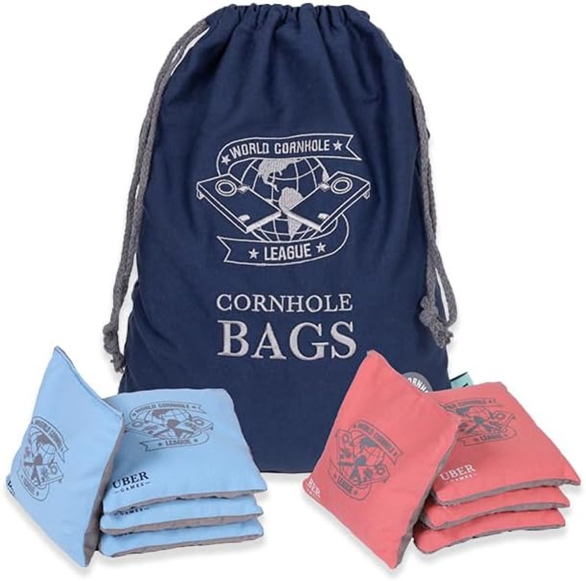 Uber Games - World Cornhole League – 8 Professional Cornhole Bean Bags - 4 x Sky& 4 x Coral - ShopVlot