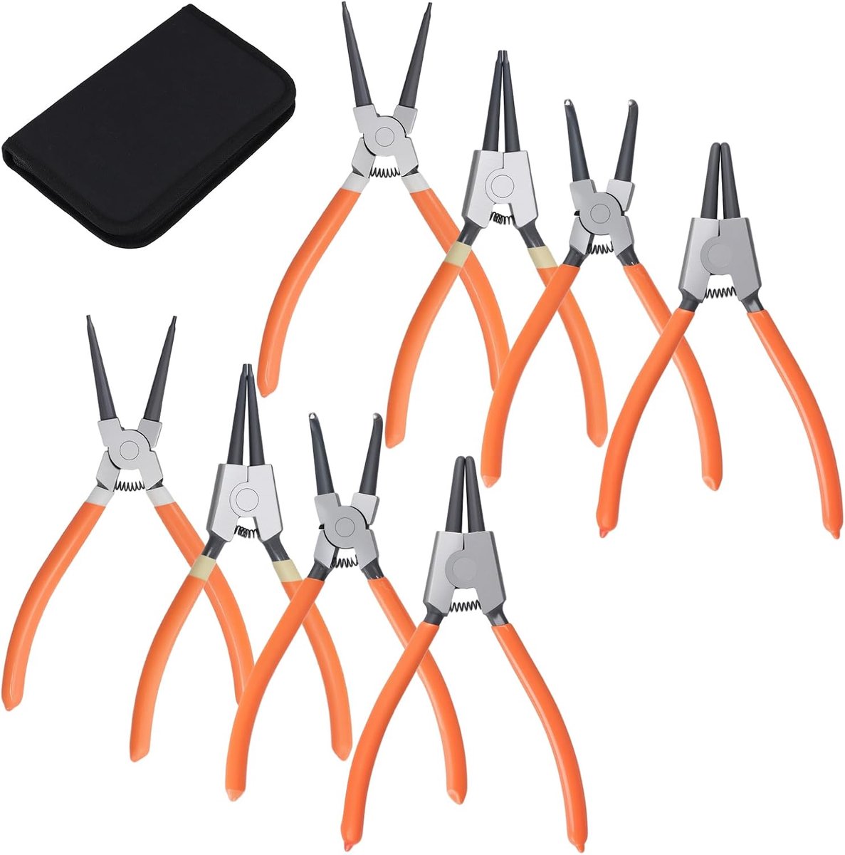 8pcs 177mm Circuit Ring Pliers Set with Storage Bag, Carbon Steel, Retaining Ring Pliers Set with Non-Slip Industrial - ShopVlot