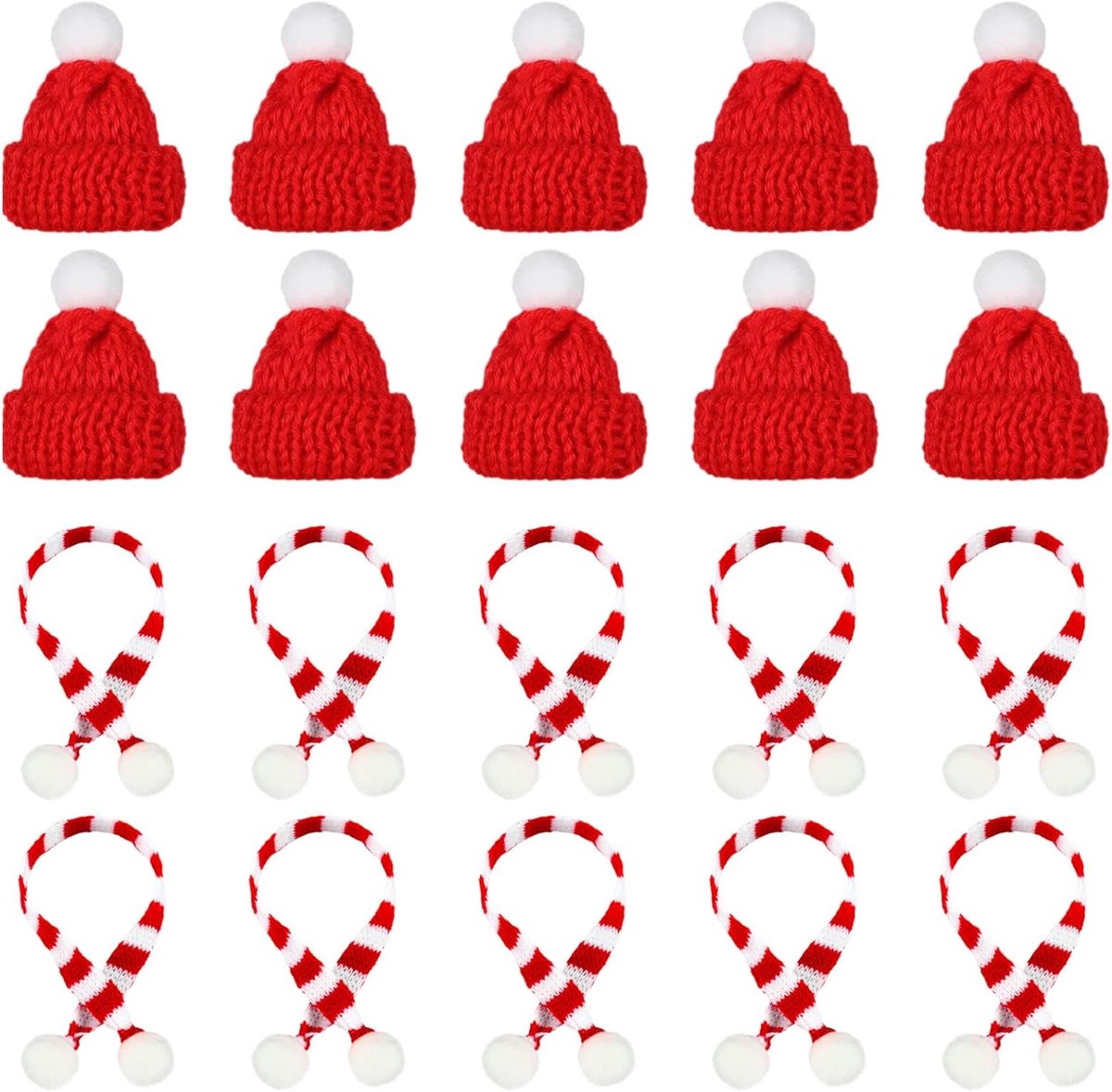 Mini gebreide mutsen 20 stuks - mini kerstscarf - mini kersthoed - voor tafeldecoratie en wijnflessen - ShopVlot