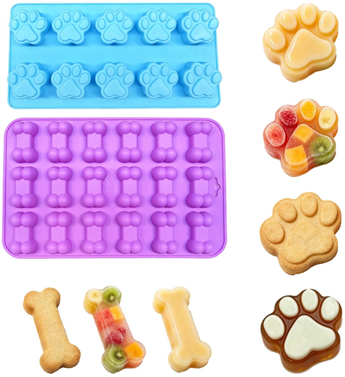 Solidchoice - 2 Stuks Siliconen Mal voor Hondenpoot en Bot Chocolade