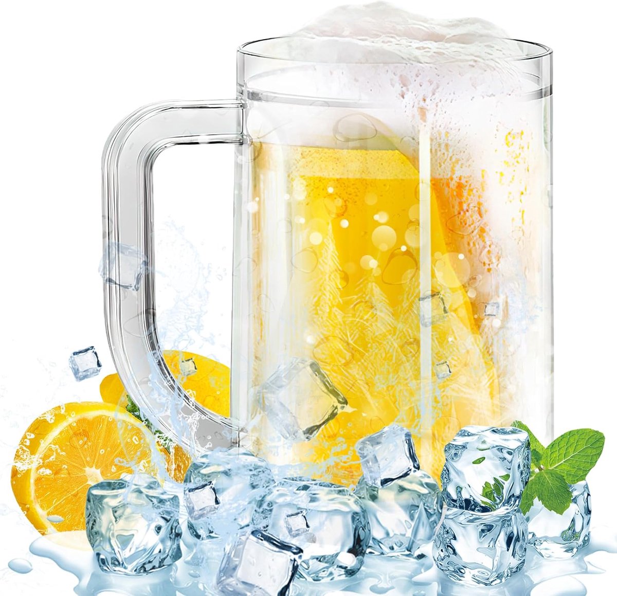 Drinkbeker met dubbele wand 14,8 cm - kunststof met handvat - ideaal voor koude dranken - optimaal temperatuurbehoud - ShopVlot