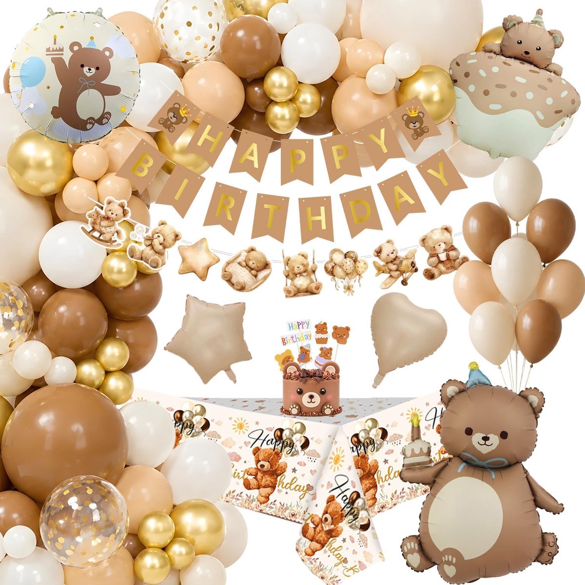 Verjaardagsdecoratie voor meisjes - Berenballonnen - Beige, goud en bruin - Boho thema voor een feest - ShopVlot