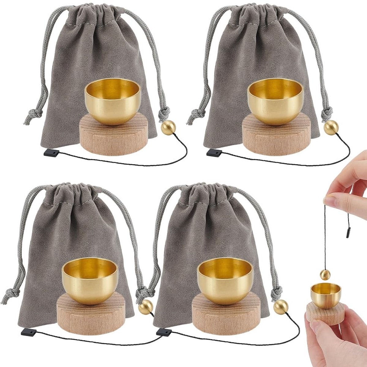 Solidchoice - Set van 4 Handgemaakte Mini Zingen Schalen voor Meditatie