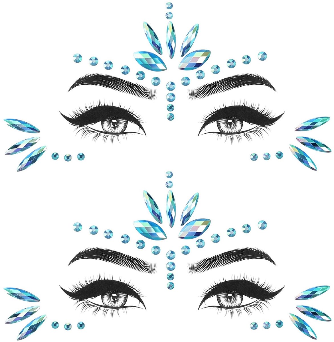 Solidchoice - 2 Stuks Zelfklevende Glitterstenen voor Gezichten, Perfect voor Feesten