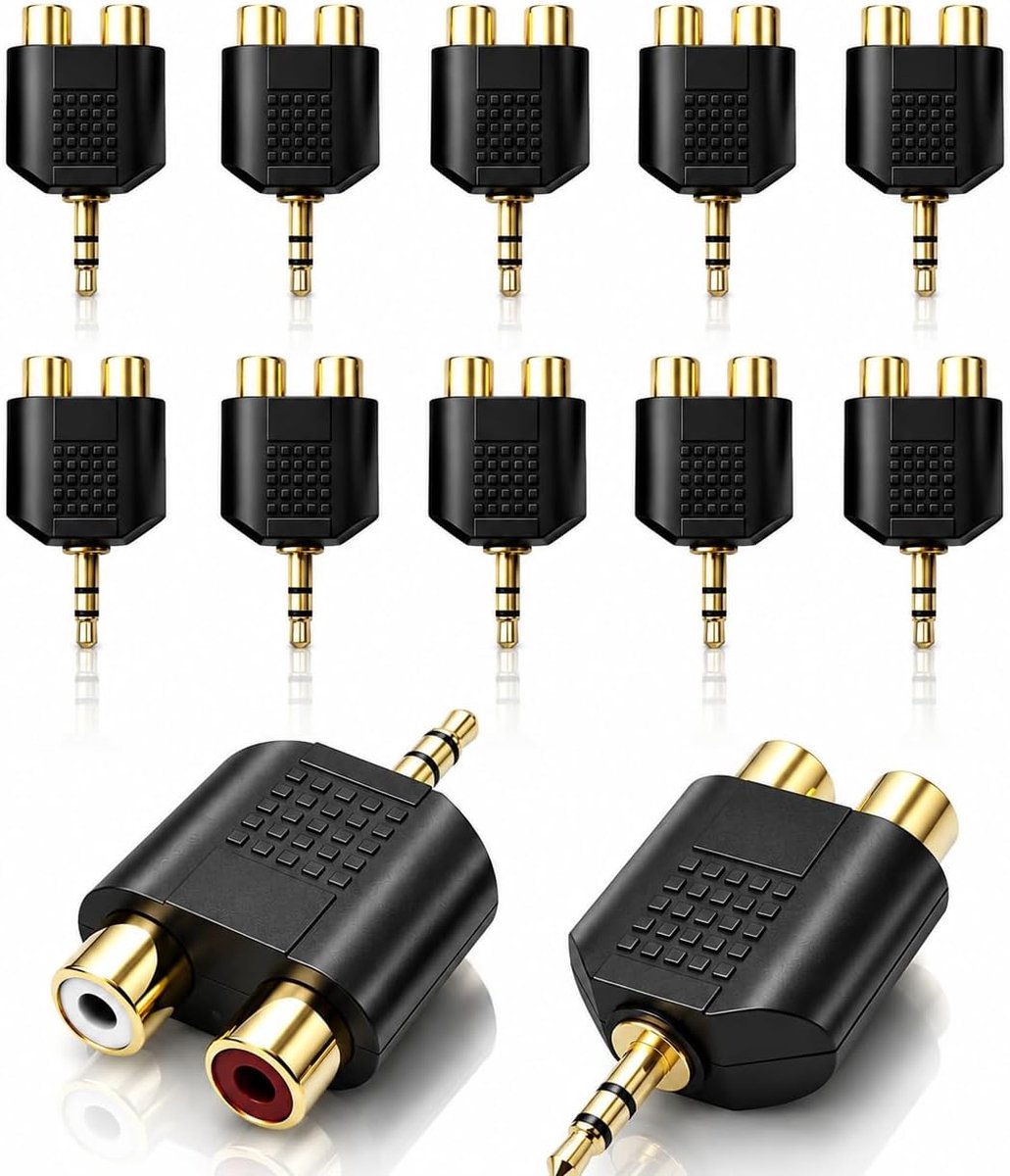 3,5 mm naar 2 RCA-adapter - 12 stuks - vergulde aansluiting - ideaal voor stereo audio-verbinding - ShopVlot