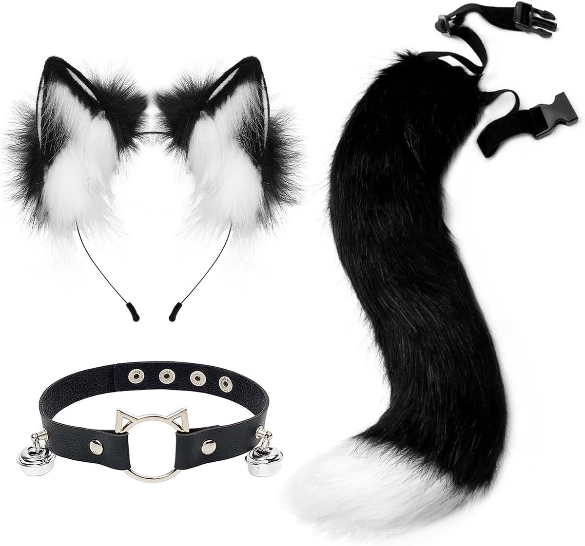Furry Animals kostuumset - faux fur wolforen - lederen halsketting - ideaal voor Halloween en cosplay - ShopVlot