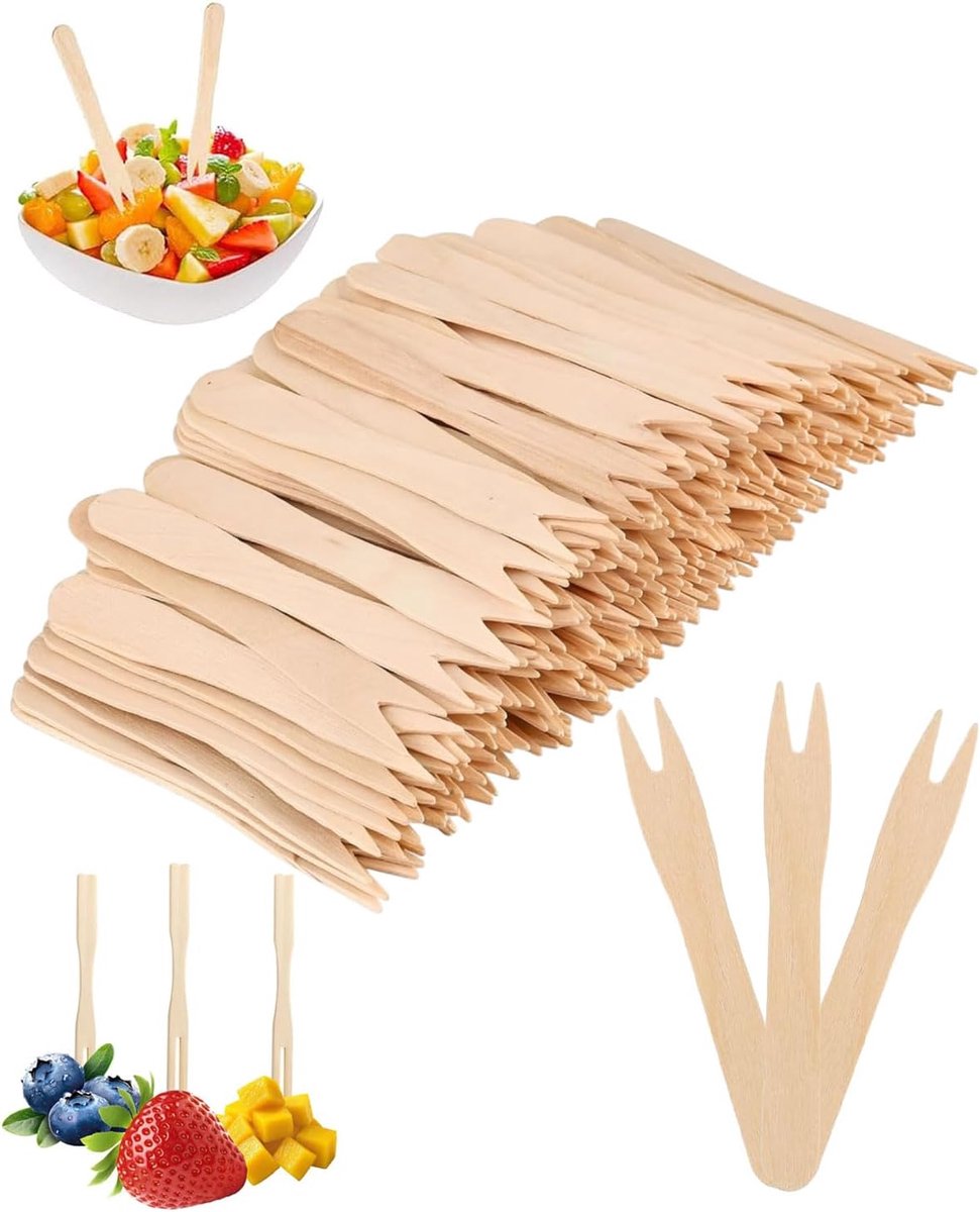 Pommesgabel 300 stuk – Holzgabeln 85 mm – Partybesteck voor feest – Perfect voor picknick en camping - ShopVlot