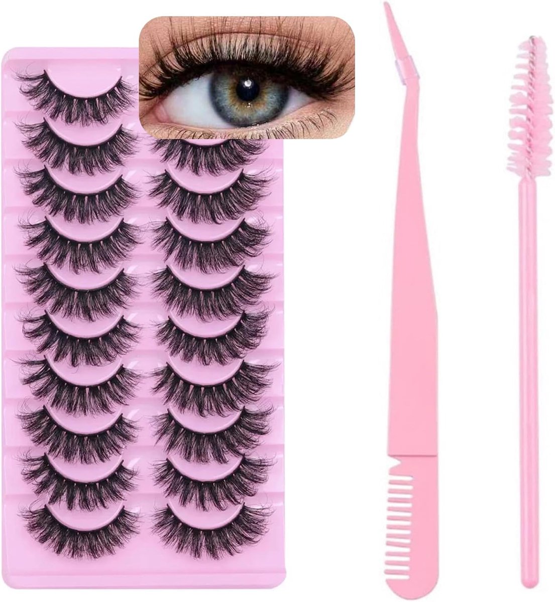 Valse wimpers 10 paar - D-krul - Wispy cat-eye effect - Herbruikbare luxe set - ShopVlot