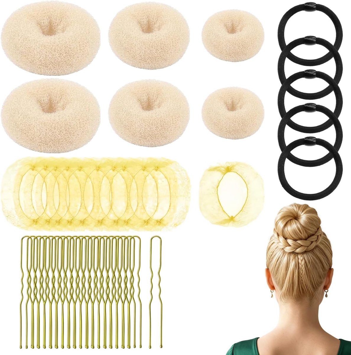 Haar Knoten Maker Set 71-delig - 6 haar donuts - 3 maten - Voor strakke knotten - ShopVlot