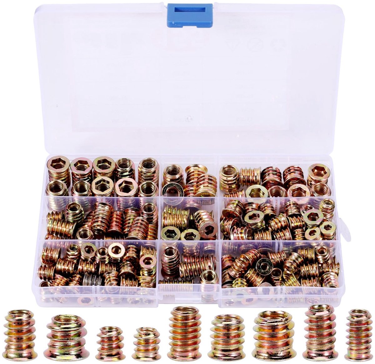 Solidchoice - 155 Stuks Draad Inserts voor Hout met Hex Nuts en Opslagdoos