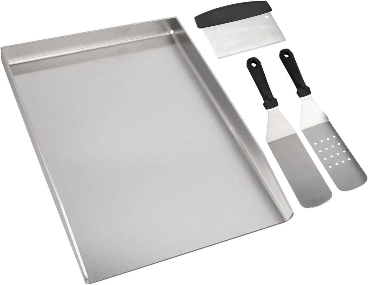 Grillplaat 49 x 32,5 cm - Roestvrij staal - Inclusief spatel en schraperset - Ideaal voor Weber Genesis en Summit - ShopVlot