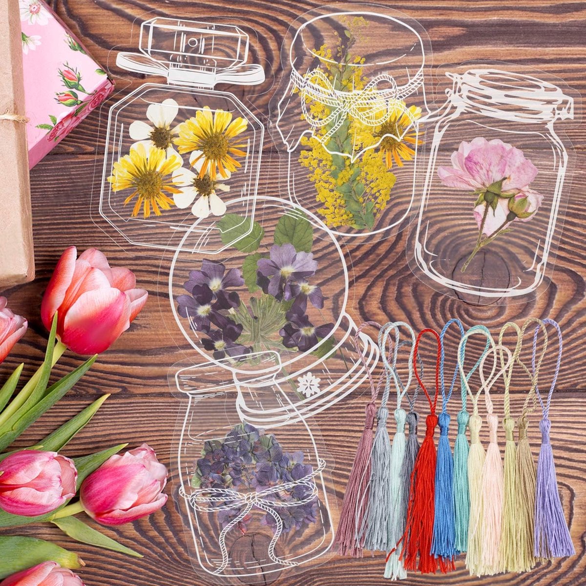 Solidchoice - 100 Stuks DIY Drogen Bloemen Boekenlegger Kit