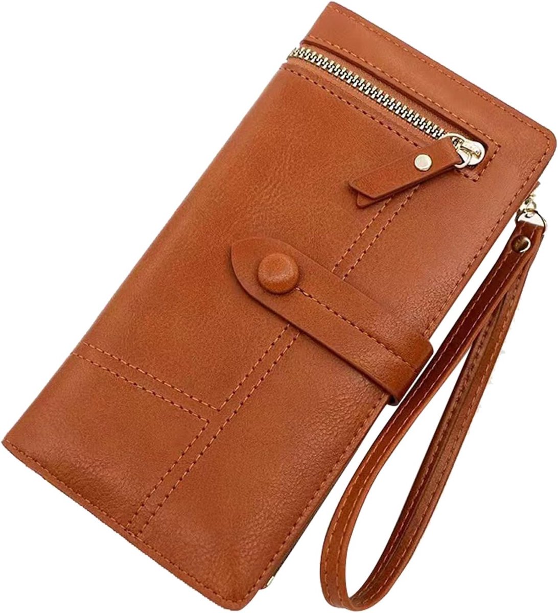 Damesportemonnee groot - Vintage leren portemonnee met rits - RFID-bescherming - Stijlvolle organisatie - ShopVlot