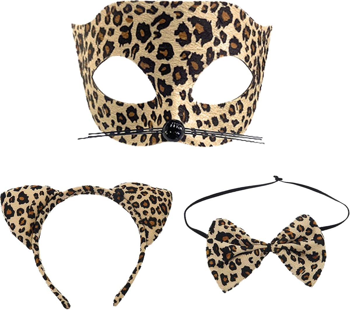 Leopard party mask set van 3 - leopard kostuum accessoires - dierenmaskers - perfect voor Halloween of themafeesten - ShopVlot