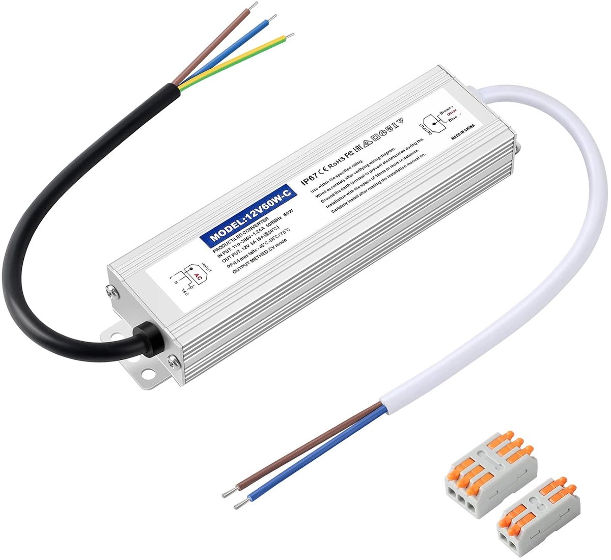 LED Transformer 230V to 12V 60W 5A IP67 Waterproof LED Driver 12V DC for Indoor and Outdoor - ShopVlot