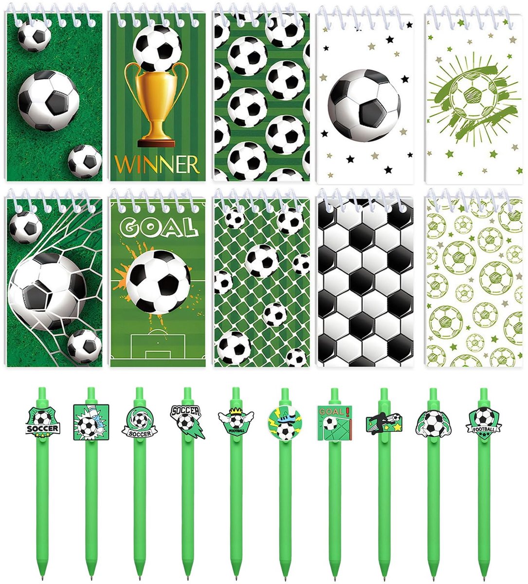 voetbalnotitieboekenset 10 stuks - met pennen - voetbalmotief - ideaal voor kinderen - ShopVlot