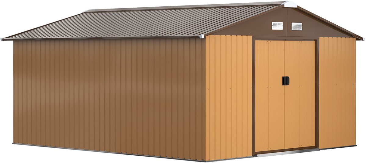 Zubaliya Gereedschapsschuur van staal – schuifdeuren en raam – 340 x 386 x 200 cm – Geel