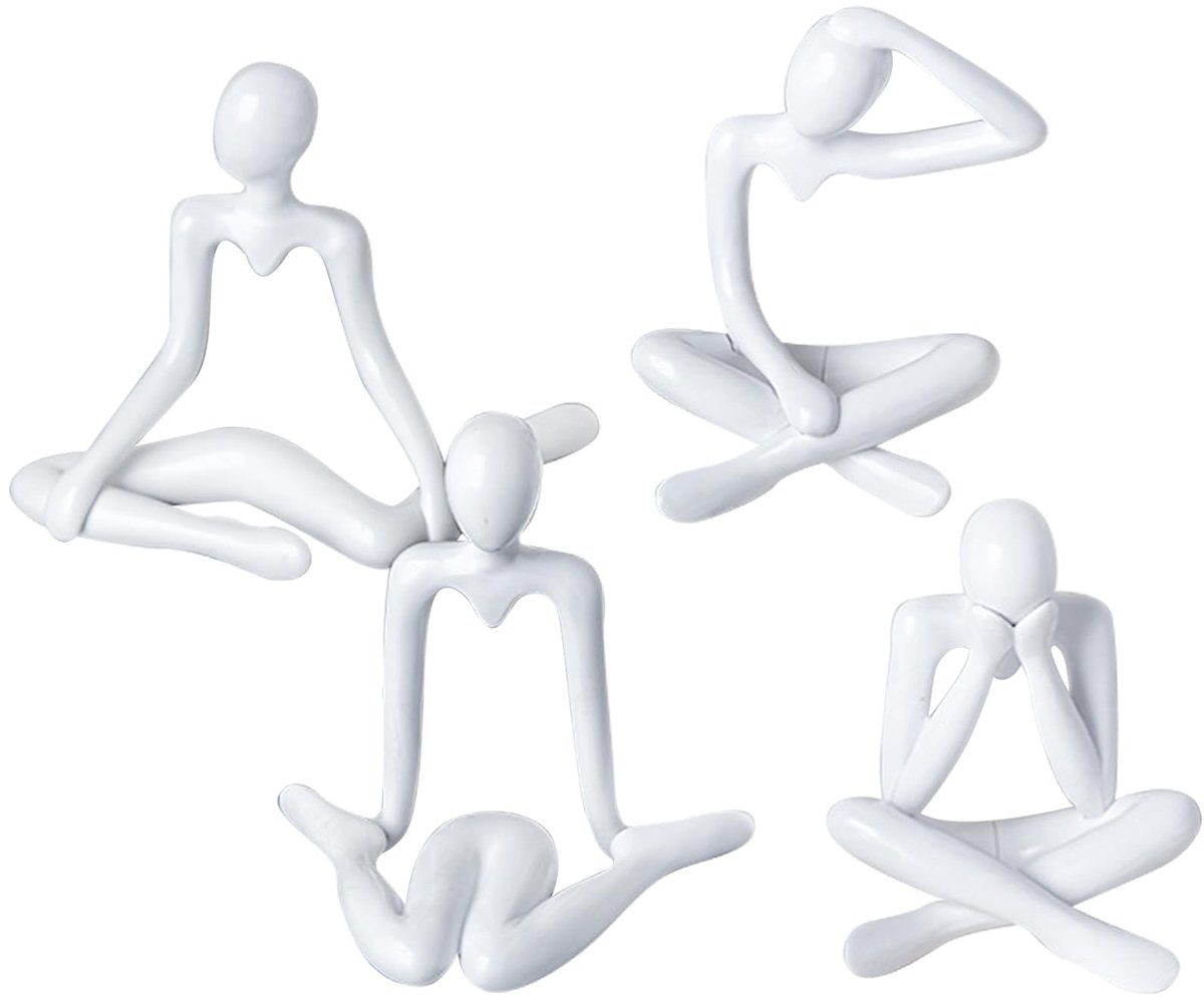 Mini Denker Standbeeld Set van 4 - Witte Abstracte Beeldjes - Moderne Kunst Sculptuur - Perfecte Huisdecoratie - ShopVlot