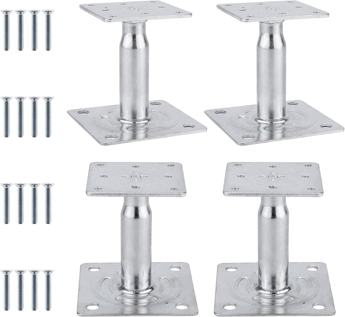 Homtone Height Adjustable, 4 Pieces, Galvanized Post Support, 100-150 mm, Support Leg with Screws for Shelves - ShopVlot
