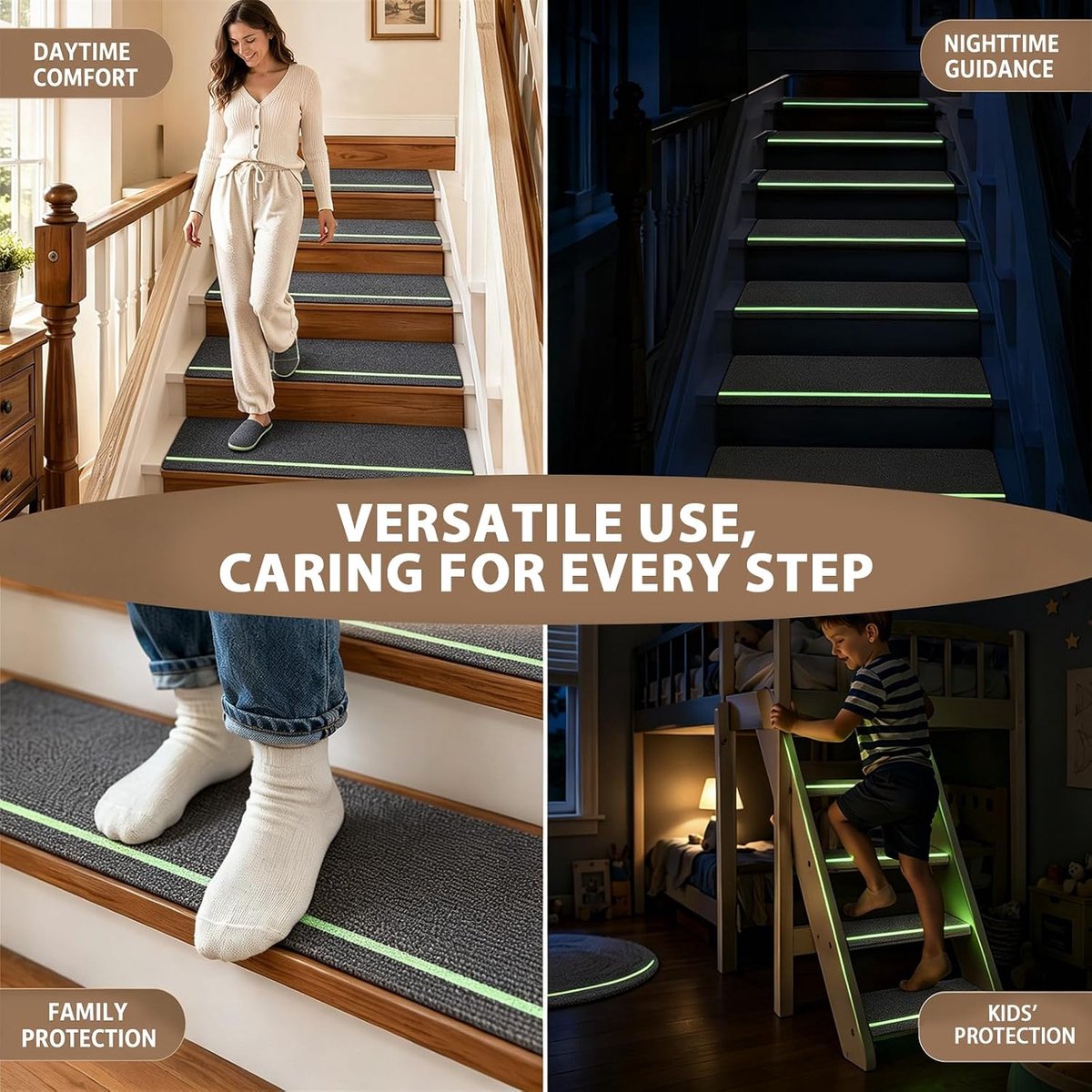 15 stuks trapmatten matten antislip zelfklevend met glow-strepen - grijs - ShopVlot