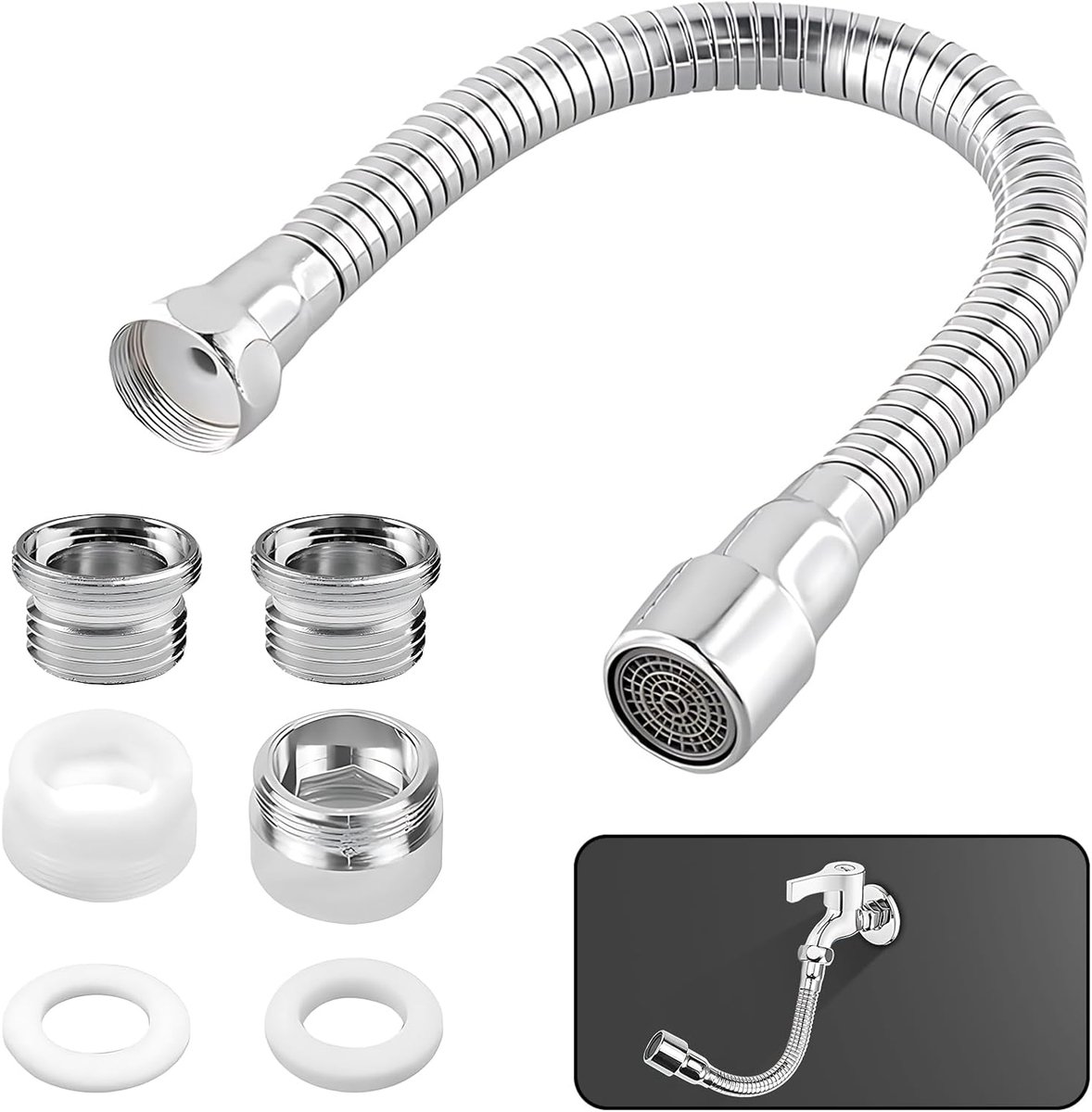 KAIYAYA Tap Extension, Jet Regulator, Water Tap Attachment, Kitchen Hose Attachment, Rotatable, 360° Rotatable, 20 cm - ShopVlot