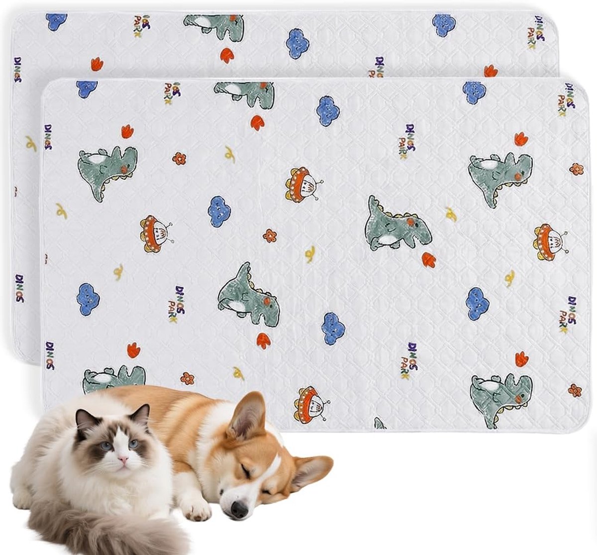 2 Washable Dog Mats, 50 x 70 cm, Absorbent Non-Slip Waterproof for Training/Floor/Car/Bed, Soft Fabric, 4 Ply - ShopVlot