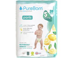 PureBorn Baby Pants Luierbroekjes, Maat 5 (12-17 kg), 20 Luiers, Optimale Bescherming Overdag en 's Nachts - ShopVlot